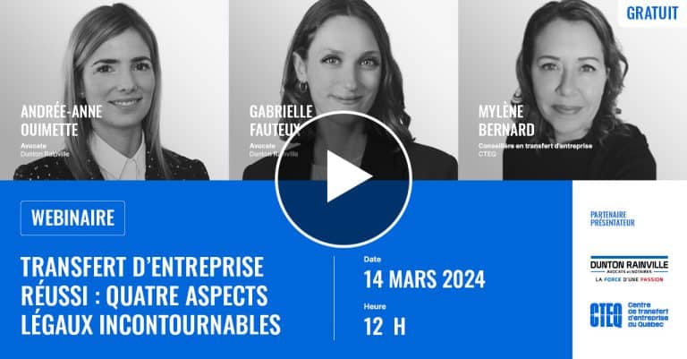 Webinaire | Transfert d’entreprise réussi : quatre aspects légaux incontournables