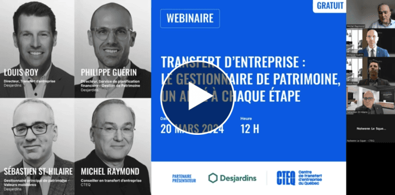 Webinaire | Transfert d'entreprise : le gestionnaire de patrimoine, un allié à chaque étape