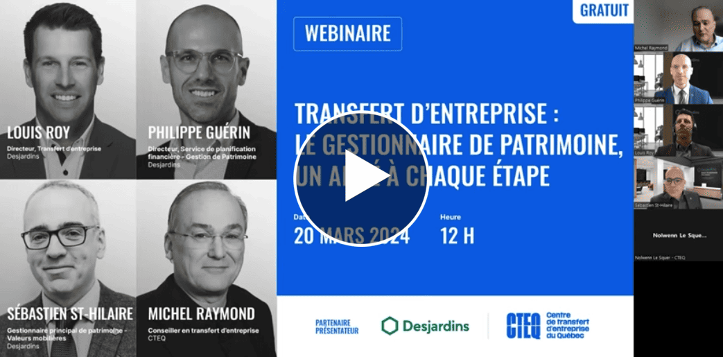 Webinaire | Transfert d&rsquo;entreprise : le gestionnaire de patrimoine, un allié à chaque étape