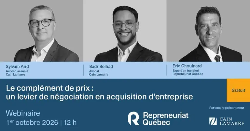webiinaire : LE COMPLÉMENT DE PRIX : UN LEVIER DE NÉGOCIATION EN ACQUISITION D'ENTREPRISE